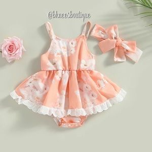 Babygirl Boutique 2pc. Lace Hem Pastel Pink Floral Spring Skort Romper